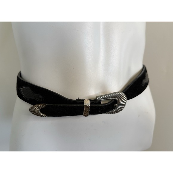 Liz Claiborne Genuine‎ Suede Leather Snake Trim Belt Women\'s Small Black 26-29\